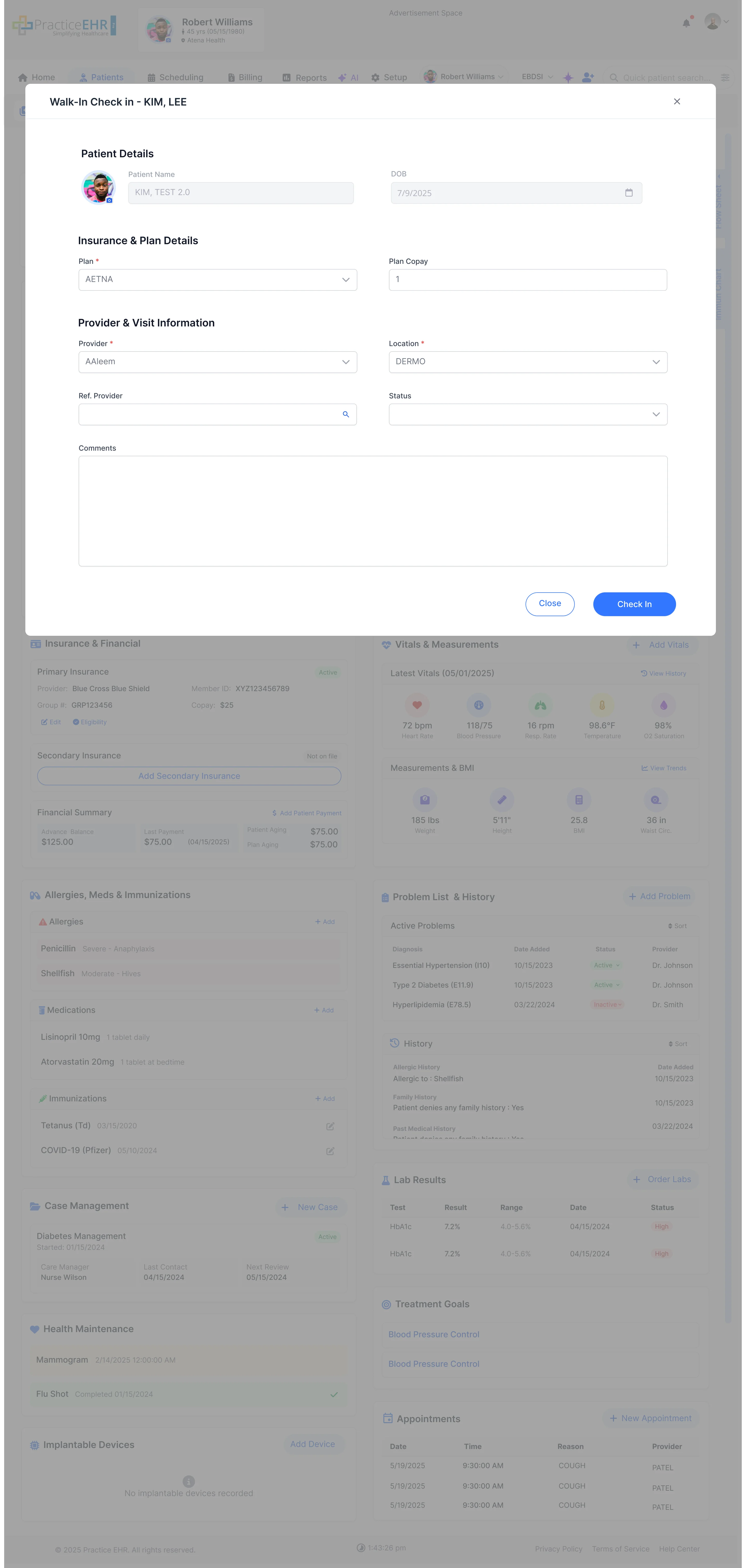 Walk-in Check In Modal